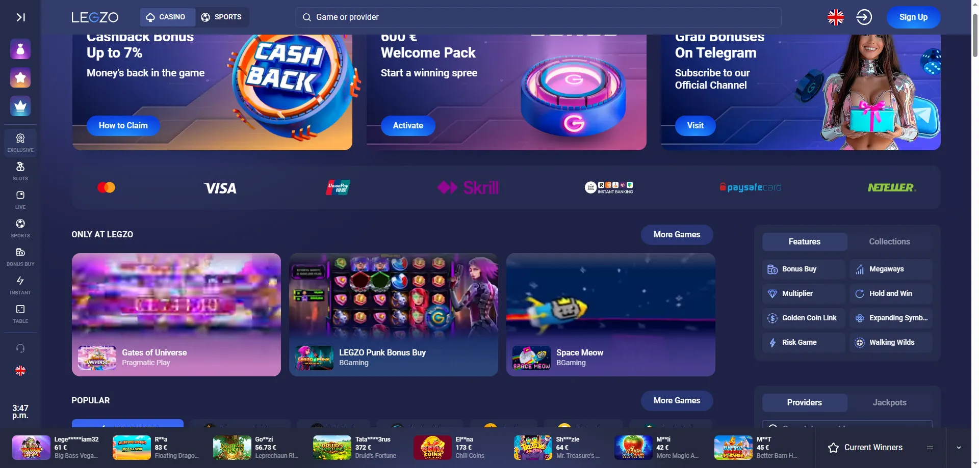 Legzo Casino sissemaksed ja v&auml;ljamaksed &ndash; kiired maksev&otilde;imalused